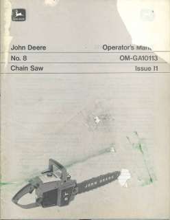 John Deere No 8 Chain Saw Vintage Operators Manual  