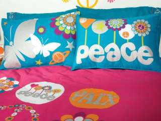   Girl Peace Sign Fuchsia Pink Comforter Bedding Set FULL/Queen 10pcs