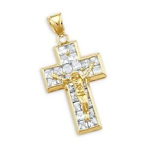  14k Yellow Gold Jesus Cross Crucifix Charm Pendant New 