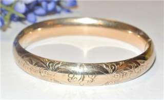 Victorian 12K GOLD F Carved Puffy BANGLE BRACELET AntiqueJewelry 