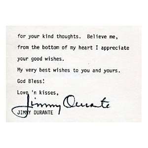 Jimmy Durante Autographed / Signed Thank You Note