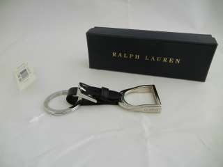   Lauren ~ NIB $40 ~ Leather Stirrup Key Fob Chain Ring   Black  