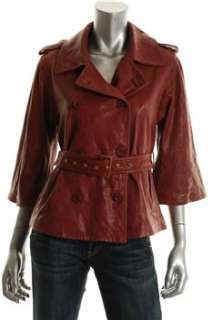   Furstenberg Loretta Red Cropped Jacket Leather Coat Belted Misses 10
