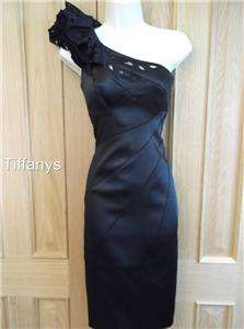 KAREN MILLEN BLACK SATIN ONE SHOULDER DRESS BNWT UK 12  
