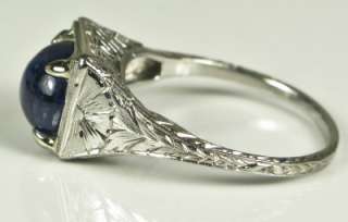   Art Deco Platinum Filigree 2.57ct Cabochon Kashmir Sapphire Ring 4.4g