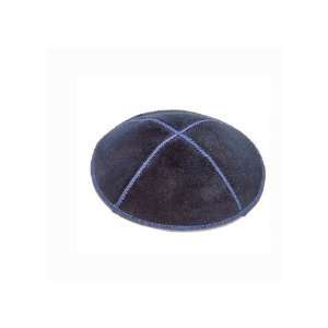  16 cm blue suede kippah with embroidery 