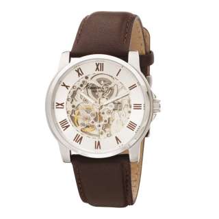 Kenneth Cole New York Mens Automatic Skeleton Dial Brown Leather Strap 