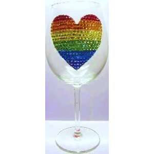  Rainbow Heart Swarovski Crystals Wine Glass in Gift Box 