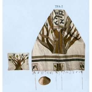  Silk Appliqued Tallit Set   Tree of Life, 34 x 75 