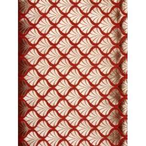 Red Katan Georgette Fabric from Banaras with Woven Leaves 