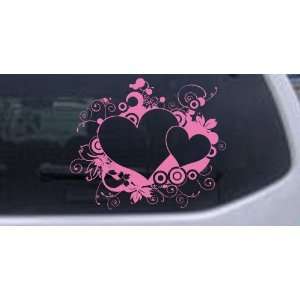 10in X 8.5in Pink    Hearts With Swirls Car Window Wall Laptop Decal 