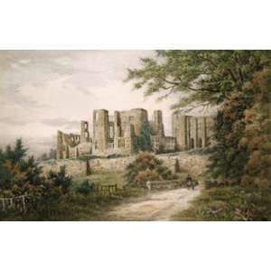  Kenilworth Castle Etching , Topographical Engraving 