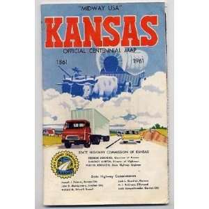   1861 1961 Kansas Official Centennial Map Midway USA 