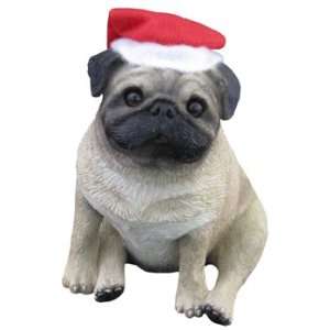   Dog Ornaments XSO12203 Fawn Pug with Santa Hat 