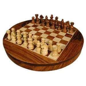  Sheesham Wood Round Magnetic Folding Chess Set Sports 