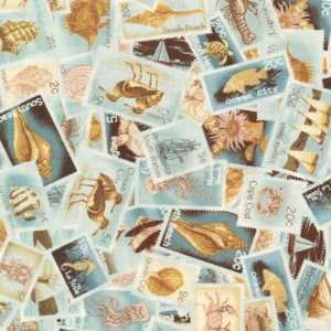   Cottage quilt fabric by Hoffman Fabrics, Packed toss of postage stamps