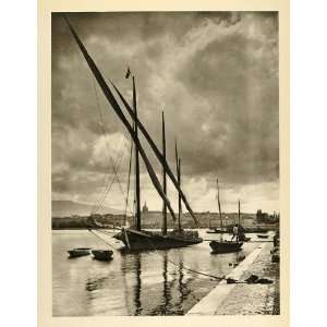  1935 Lake Geneva Switzerland Sailboats Photogravure 