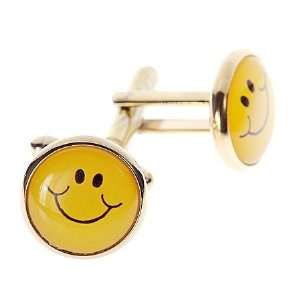 Gold plated happy face smile cufflinks with presentation box. Made in 