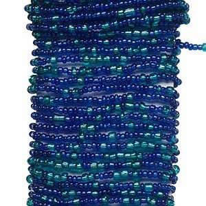  #304 Beaded wire, glass and brass, silver lined teal green 