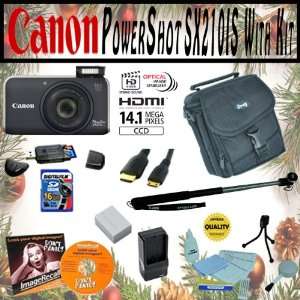  Canon PowerShot SX210IS 14.1MP Digital Camera (Black) with 