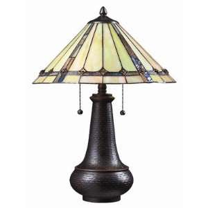 Transitional 2 Light Down Lighting Table Lamp with Tiffany Glass Round 