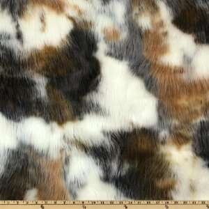  62 Wide Long Haired Faux Fur Tan/White/Grey Fabric By 