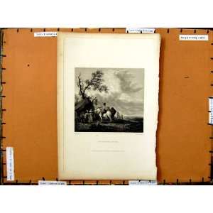  1834 View Sutling Booth Men Horses Country Camp Print 