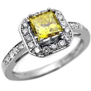  1.10ct Canary Yellow Princess Cut Diamond Ring in 14k 