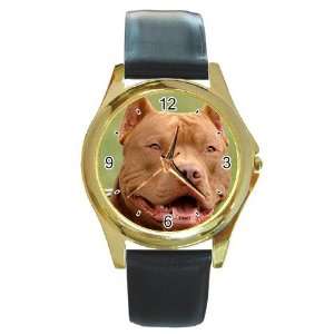 American Pit Bull Terrier Round Gold Trim Watch Z0014 