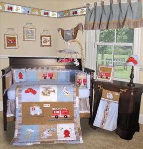 Baby Boutique   Fire Truck Boy Crib baby Bedding 14 PC include Music 