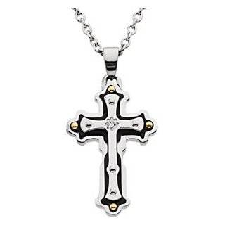 Mens Stainless Steel Diamond Cross with 30 Inch Bead Chain 1/8ct by 