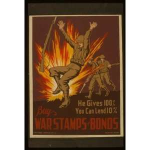  WPA Poster He gives 100%, you can lend 10%Buy war stamps 