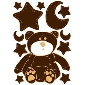  Brown Teddy Bear with Stars and Moon Wall Stickers