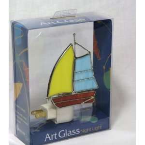  Sailboat Stained Glass Night Light Decor Swivel Feature 