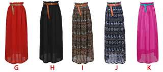 Women Retro Long Maxi Pleated Skirt Elastic Waist Band Chiffon Dress 