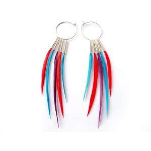 Interchangeable Feather Earrings in Raspberry Pink, Turquoise and 