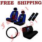New 11PC Set Blue & Purple Dolphins Seat Covers Steering Wheel Cover