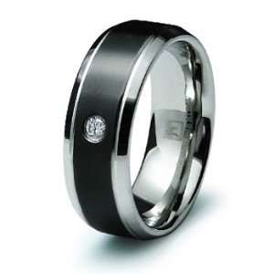  High End Solitaire CZ Black Inlay Stainless Steel Ring 8mm 