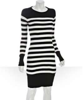 Qi white and black striped cotton cashmere sweater dress