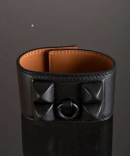Hermes black leather covered stud cuff  