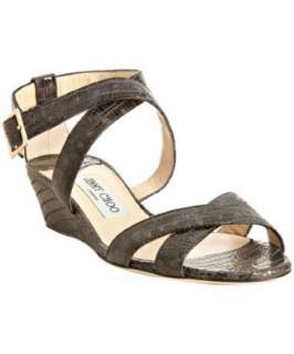 Jimmy Choo anthracite lizard embossed Connor wedge sandals   