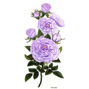   Waterproof temporary tattoos colored flowers and purple elegant peony