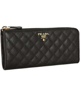 Prada black quilted saffiano leather continental zip wallet   