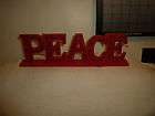 Red Glitter Wooden Table Decor Standing Sign PEACE NWT