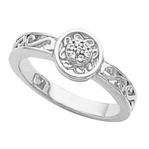  18K White Gold Diamond Filigree Ring   0.04 Ct. Jewelry