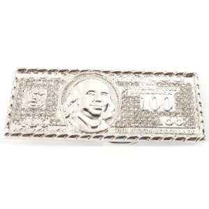 Iced Out Benjamin Franklin 100 Dollar Bill Silver Belt Buckle One Size