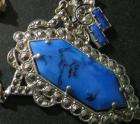 Art Deco Blue Glass & Marcasite Necklace Czech signed Silver Tone 