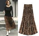 Womens Leopard Print BOHEMIA Maxi Long Sun Dresses Skirts Pleated 
