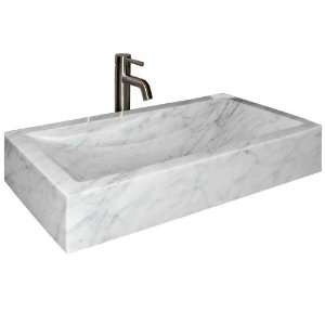  Carrara Marble Rectangular Vessel Sink with Sloped Basin 