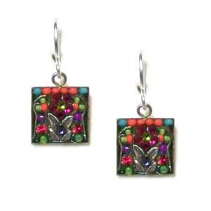  Firefly Silver Mosaic Square Dangle Multi Color Earrings 